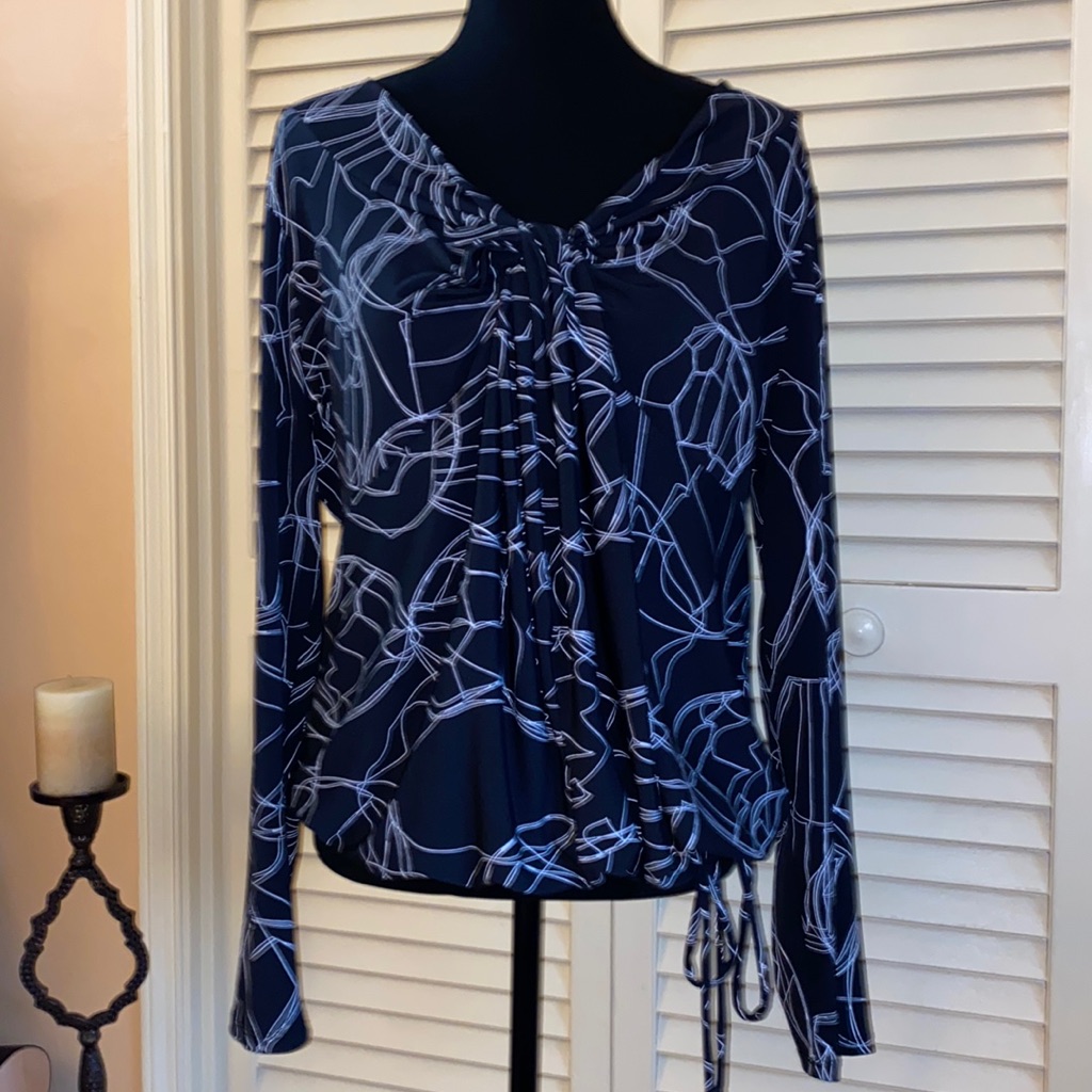 Worthington Patterned Long Sleeve Blouson Top W/Tie Hem - Size Xl